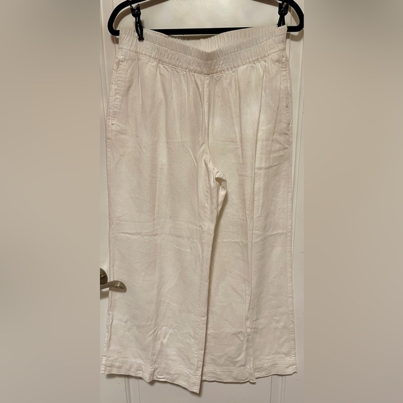 Old Navy White Linen Blend Pants Gauze Pockets Trousers Wide Leg Resort Medium - Picture 4 of 8